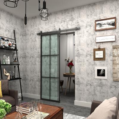 China Sliding Iron Black Frame Attic Doors Carbon Steel Frosted Glass Barn Mirror Frosted Glass Sliding Barn Door for sale