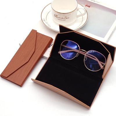 China Wholesale Handmade Wooden Grain Sunglasses Folding Triangle Glass Leather Case for sale