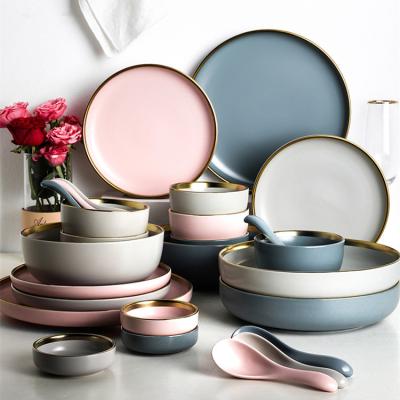 China Nordic Viable Luxury Wholesale Round Rim Dinnerware China Ceramic Ceramic Dinner Dishes For Restaurant for sale