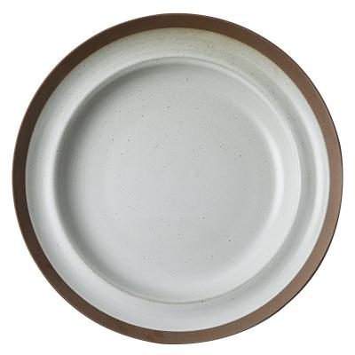 China New Arrival Two Tone Restaurant Tableware Flat Round Black And White Round Shallow Antique Dish Ceramic Dinner Dishes for sale