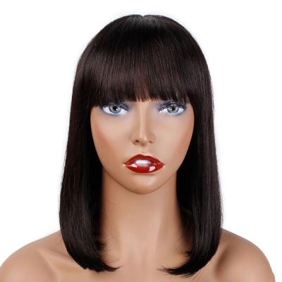 China Silky Straight Wave Hd Human Lace Front Short Straight Lace Front Bob Wig With Fringe Bob Wigs With Bangs Colored Brown Remy Human Hair Wigs Swiss for sale