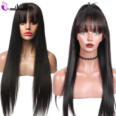 China Silky Straight Wave Malaysia 30 Inch PrePlucked Wig With Baby Hair Fringe Straight Human Hair HD Lace Front Wig With Bang For Transparent Color Women for sale