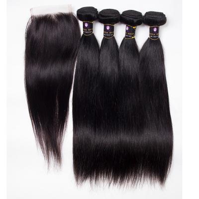 China Silky Virgin Hair Bundles With Free Part Lace Closure Part Brazilian Hair Extension Hair 14 Years Old for sale