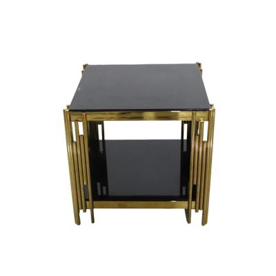 China Modern Square Rectangle Side Table Living Room Furniture Stainless Steel Glass Coffee Table for sale