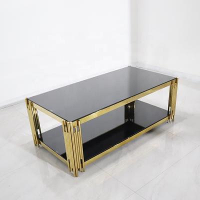 China Factory Price Modern Rectangle Metal Frame Side Tea Coffee Metal Gold Glass Top Coffee Table for sale