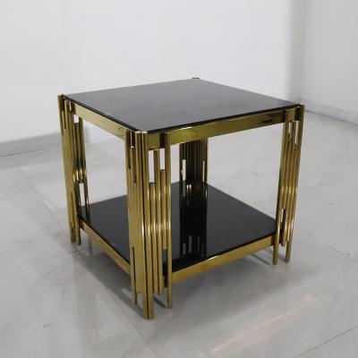 China Modern Silver Metal Side Table Living Room Furniture Stainless Steel Indoor Glass Coffee Table for sale