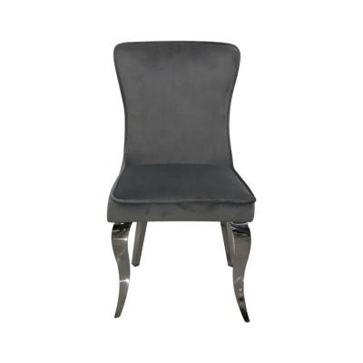 China K/D European Luxury Upholstered Restaurant Dining Chairs Metal Stainless Steel Foot Gray Velvet Tufted Fabric Dining Chair for sale