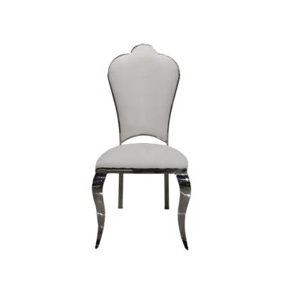 China Cooling Dining Chair White Leather Elegant High Stainless Steel Wedding Chrome Silver Legs Back Dining Chairs For Hotel for sale