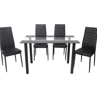 China Modern Unique Rectangular Shape Tempered Glass Black Glass Dining Table With 6 Chairs Rectangular Dining Set for sale