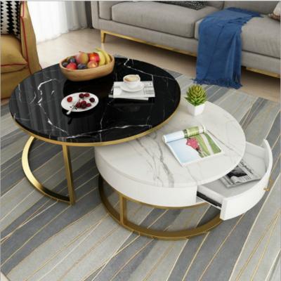 China New Arrival Gold Modern Simple Style Iron Adjustable Living Room Marble Top Tea Center Coffee Table (Other) for sale