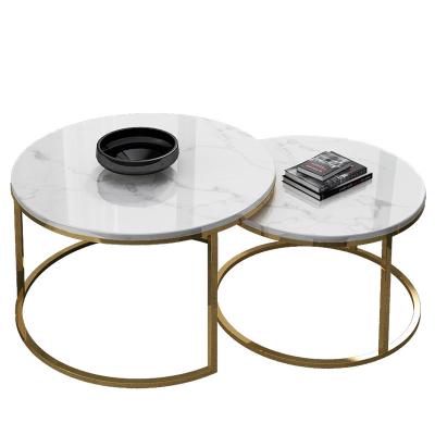 China Modern Living Room Furniture Luxury Design Modern Gold Metal Round Marble Coffee Table for sale