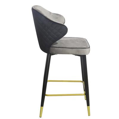 China Nordic Green (Height)Adjustable Bar Chair Gray Velvet Luxury Kitchen Modern Upholstered High Bar Stool Chair With Arms for sale