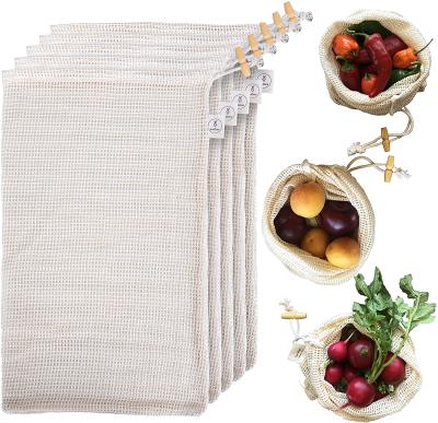 China Washable Fruit Vegetable Drawstring Cotton Mesh Bags Net Bag For Supermarke Package for sale