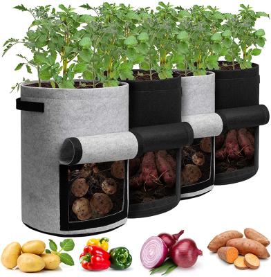 China 100% Eco-Friendly Potato Grow Bags With Fin 10 Gallon, Growing Bag With Harvest Window For Potato Tomato And Vegetables for sale