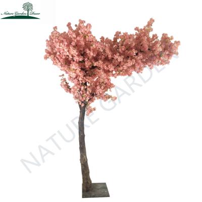 China Custom Real Touch Sakura Tree Centerpieces Green Leaves Pink Flower with Wine Cherry Blossom Tree Arches Artificial for sale