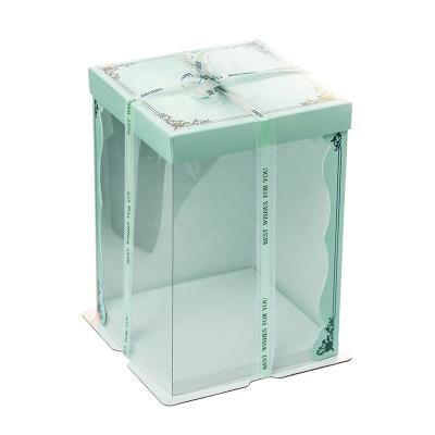 China Factory Wholesale Recyclable 1 2 3 Layers Design Transparent Square Pet PVC Birthday Cakes Box for sale