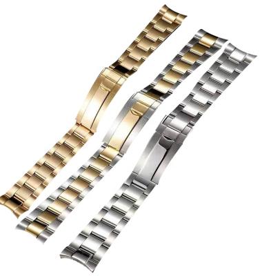 China Trendy Stainless Steel 20mm Oyster Strap RTS 316L Solid Curved Silver Watch End Gold Watch Band Strap Bracelet Fit For ROX GMT SUBMARINE Watches for sale