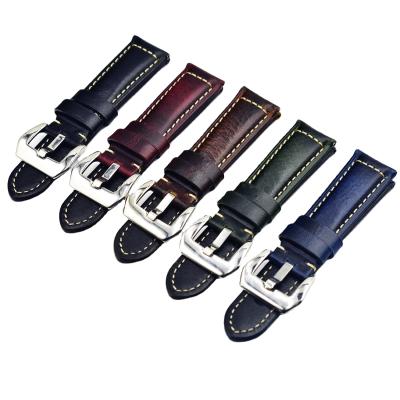 China Vintage 20mm 21mm 22mm 24mm 26mm Crazy Horse Leather Watch Strap Band Wearable Handcrafted Strap for sale