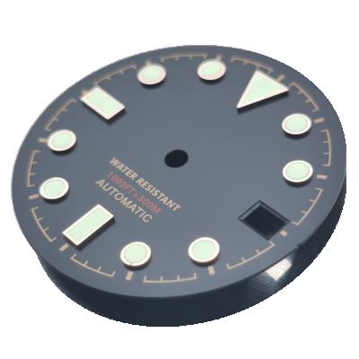 China Mod ALLOY 28.5mm green/black dial luminous marks date window dial fit for Skx NH35 automatic movement watch for sale