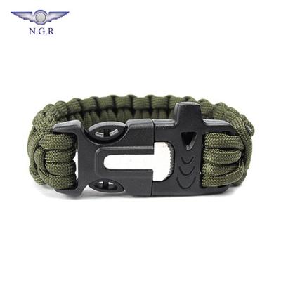 China Wholesale Outdoor Muti-function Factory Emergency 550 Paracord Survival Bracelet With Firestarter And Whistling Flint Scraper for sale