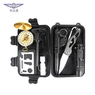 China Multifunctional Outdoor Tools 9 Multifunctional in 1 Emergency Gear Survival Camping Tactical Kit for sale