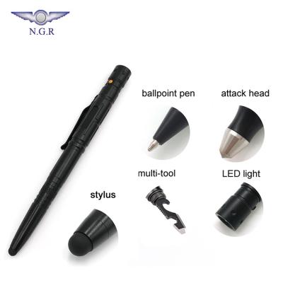 China Pen Newest promotional 5 in 1 multifunctional tactical pen with stylus for touch screen+ led light+ multi tool +Tungsten head for glass breaker for sale