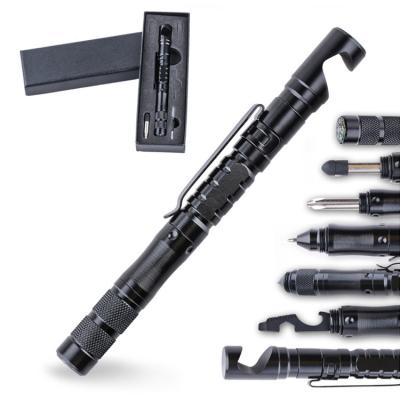 China Wholesale Listing 11 in 1 Multifunctional Self Defense Tactical Pen with Whistle Phone Holder Compass Phone and Outdoor Survival Tool for sale