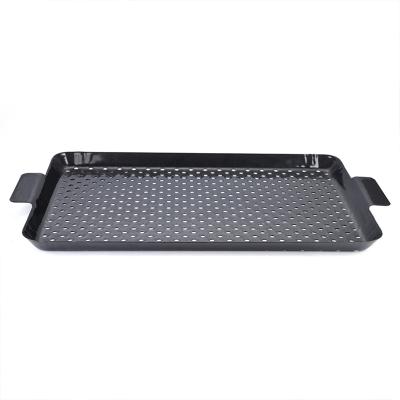 China Good Quality Enamel Stainless Steel BBQ Grill Easily Cleaned Pan Tray Bbq Wok Topper With Handle for sale