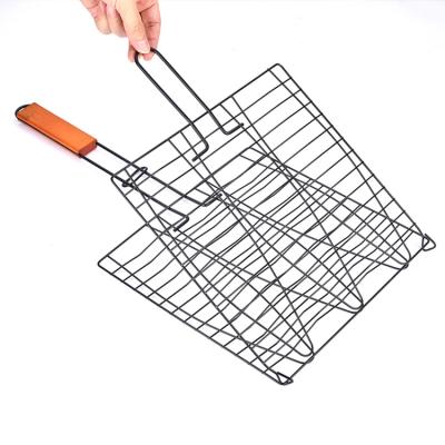 China Folding Easily Cleaned Portable Fish Vegetable Shrimp Wire Mesh Stainless Steel Baking BBQ Grill Basket for sale