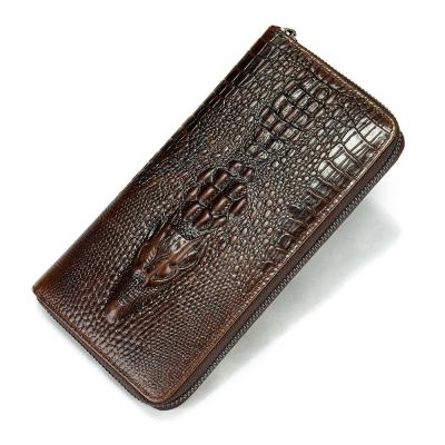 China Waterproof 2020 Crocodile Pattern Large Capacity Section Genuine Leather Men's Handbag Wallet Purse Long for sale