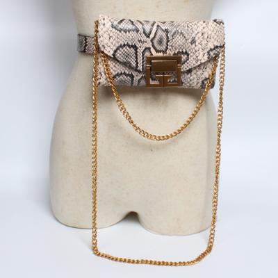 China 2 Way 2 Way Fashion Designer Women Snakeskin Grain Waist Bag Sling Bags Elegant PU Fanny Pack Leather Chain Shoulder Bag for sale