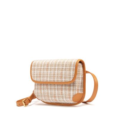 China Durable RPET Striping Envelope Faux Cotton Leather Evening Saddle Bag For Women With PU Chain Shoulder Strap for sale