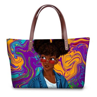 China Famous Designer Womens Handbags Art Girl Brands Black African Girls Printing Large Capacity African Custom Shoulder Handbags for sale