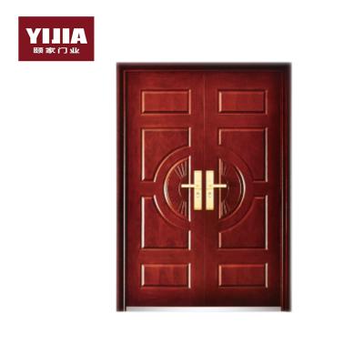 China YIJIA 2020 modern steel wooden armored door double door 30mins to 90mins rock wool fireproof interior filling for sale