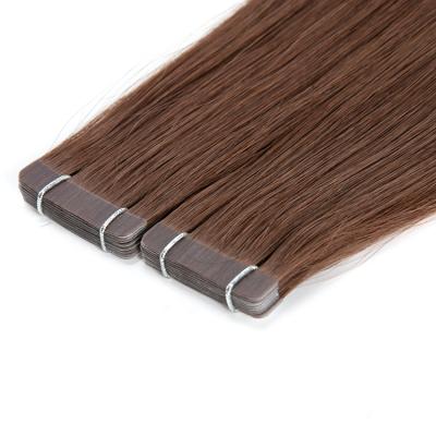 China Cheap Natural Wave Hair Vendor Cuticle Aligned Thick Ends Dark Brown Tape In Hair Extensions Raw Hair for sale