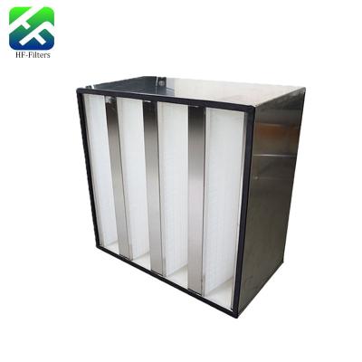 China Big Airflow V Bank Air Filter Stainless Steel Galvanized Frame Box Type Hepa Filter for sale