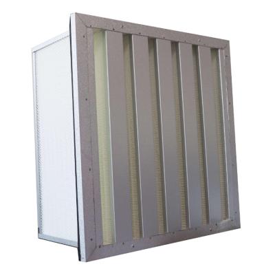 China Flanged Type Galvanized Frame V-Bank Air Filter With Big Airflow High Capacity for sale