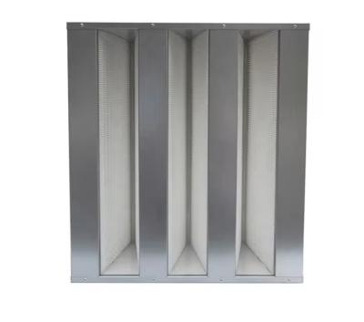 China Tipo de filtro de aire de caja de banco V Gran flujo de aire galvanizado H13 H14 U15 U16 Filtro HEPA en venta