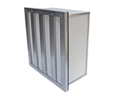 China Customized Metal Frame V-Bank Fiberglass Air Filters H13/H14 Efficiency for HVAC System for sale