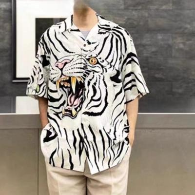 China Other Light Sublimated Tiger Short Sleeve Men's Full Button Printed Hawaiian Shirt Available from Stock for sale