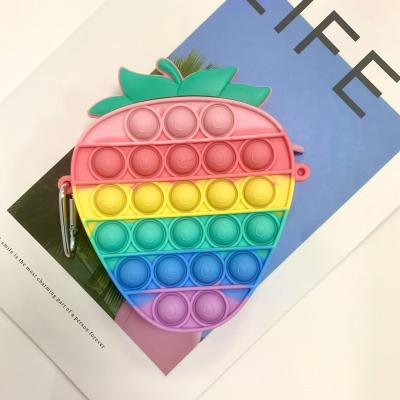 China Busty Person Toy School Supplies Toy Silicone Pop Bubble Sensory Rainbow Strawberry Noise Buster Bag Silicone Noise Shoulder Bag Buster Toys for sale