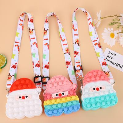 China New Silicone Rainbow Multicolor Children's Noise Stir Handbag Toy Santa Claus Color Strap Girls Crossbag for sale