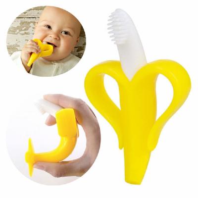 China Baby Grooming Eco-Friendly Silicone Baby Kids Infant Gel Banana First Training Finger Toothbrush For Babies for sale