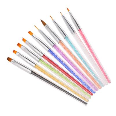 China Hot Sale Colorful Nail Art Nail Polish Brush Crystal Handle Liner Pen For Nail Art Kolinsky Nail Brush for sale