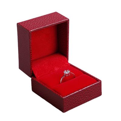 China Exquisite Leather Flannel Ring Jewelry Box Luxury Wedding PU Red Wood for sale