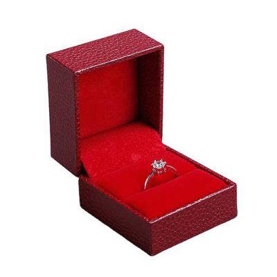 China Luxury Red PU Leather Ring Ladies Wedding Rings High End Wooden Gift Packing Jewelry Box for sale