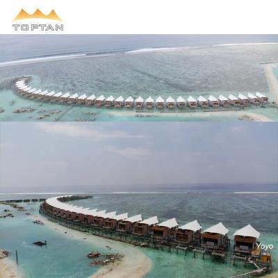 China PTFE/PVC/PVDF/ETFE steel seaside hotel membrane structure luxury hotel tent resort tent pvdf pvdf coated fabric for structure tensile membrane for sale