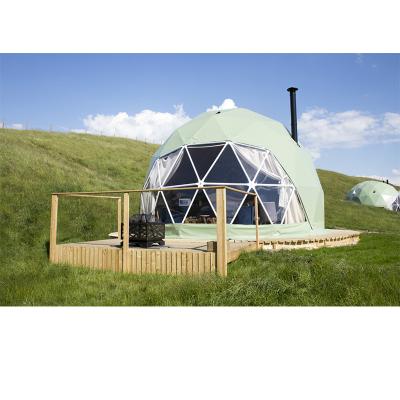 China Contemporary green UV-protection 6m dome glamping tents for 2-4 people with kitchen and bedroom for sale