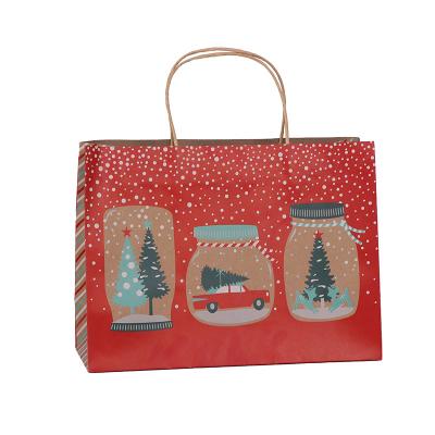 China Recycled Materials Chrimas Handle Kraft Paper Design Printed Paper Bags for sale