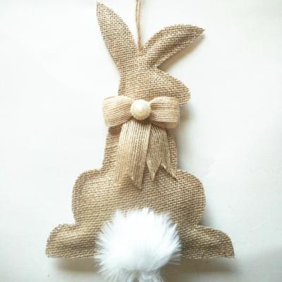 China Wholesale Handmade Burlap Bunny Hanger Easter Door Decoration Burlap Fabric 27cm for sale